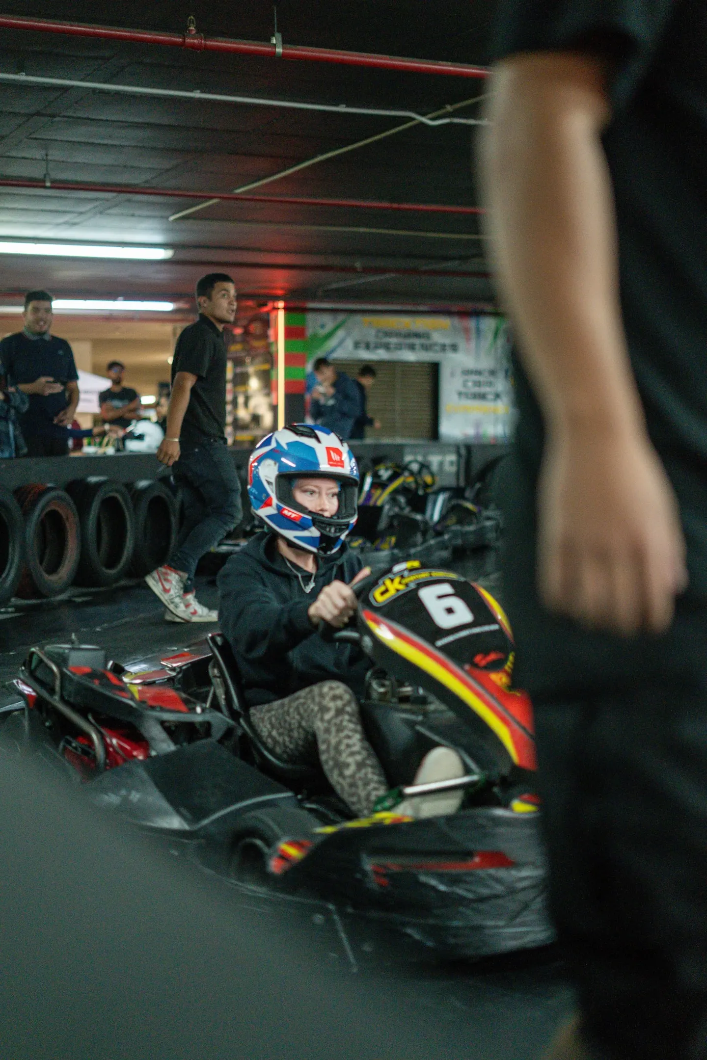 Driver in kart 6 in the pit lane