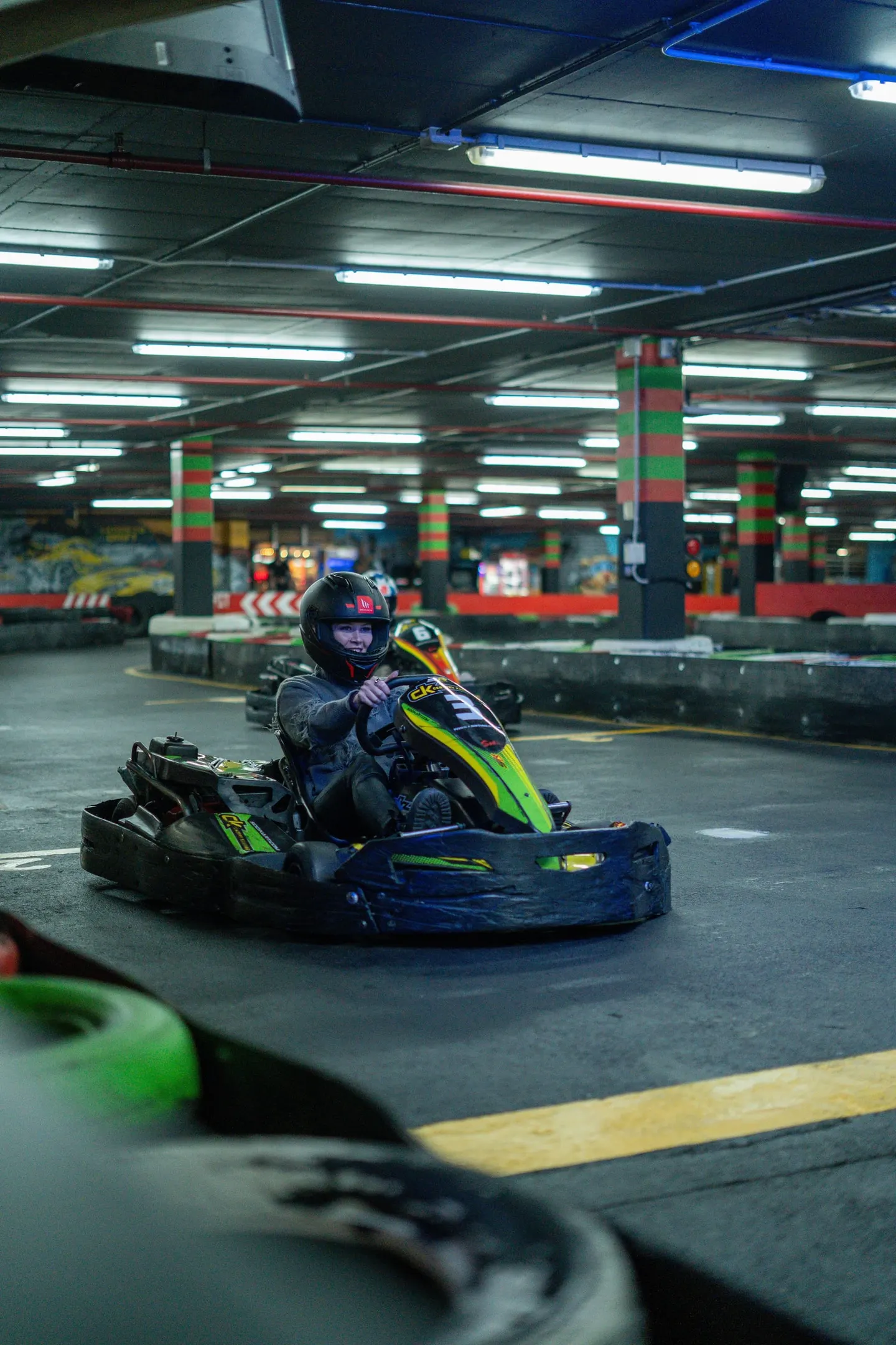 A blue helmet on the racing line